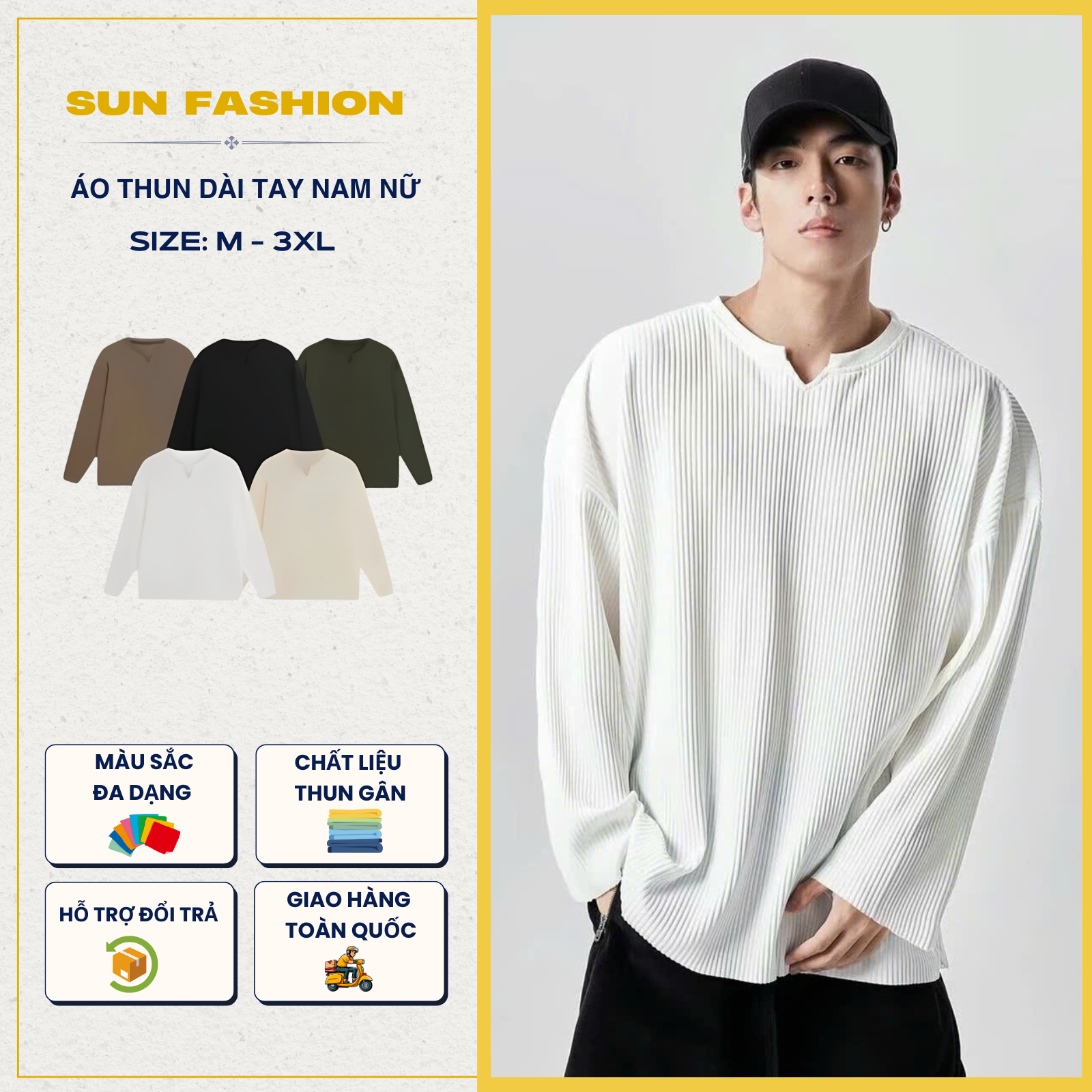 Áo Thun Gân Dài Tay PV1 Nam Nữ